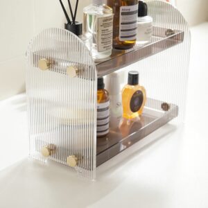 2 Tier Bathroom Countertop Organizer: Acrylic Makeup Organizer Perfume Tray Spice Rack Organization - Storage Shelf for Bathroom Kitchen Living Room Bedroom Dressing Table, Beelee