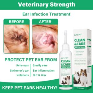 GJYC PET Ear Cleaner for Dogs and Cats,Dog Ear Infection Treatment for Itch Relief, Cleans The Ear Canal from Debris and Buildup Removes Wax, Odor with Aloe 4 Fl oz