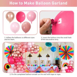 128 Pcs Pink Balloon Arch Kit, Rose Gold Hot Pink Balloons Garland Kit, Confetti Metallic Chrome Balloons Different Sizes Bridal Shower Wedding Princess Girls Birthday Party Gender Reveal Decorations