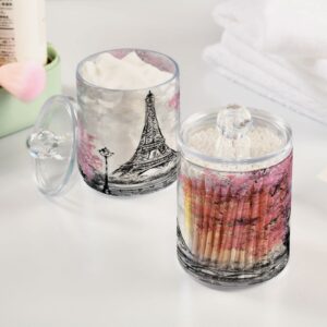 xigua Paris Eiffel Tower Qtip Holder with Lid,2Pack Clear Plastic Apothecary Jars Bathroom Storage Containers for Cotton Swab,Cotton Ball,Floss Picks,Tea,Coffee