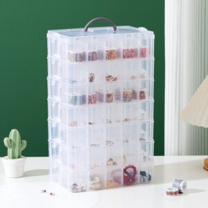 Gagee 7-Tier Craft Storage Organizer,Bead Organizer Box with 70 Adjustable Compartments,Stackable Storage Containers for Arts and Crafts, Toy, Threads,Fuse Beads, Washi Tapes,Hot Wheels,Clear