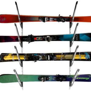 SteelChimp Ski Storage Rack for Garage | 4-Tier Horizontal Ski Rack and Indoor Garage Organizer | Anti-Sway Patent-Pending Arm Wall Mount | USA Designed