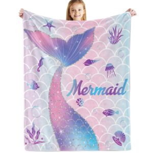 Mermaid Blanket Mermaid Present for Girls，Mermaid Throw Blankets Flannel Soft Warm Plush Sea Blanket for Girls Kids Women Adult for All Season Bed Couch Living Room Decor 50"x60"