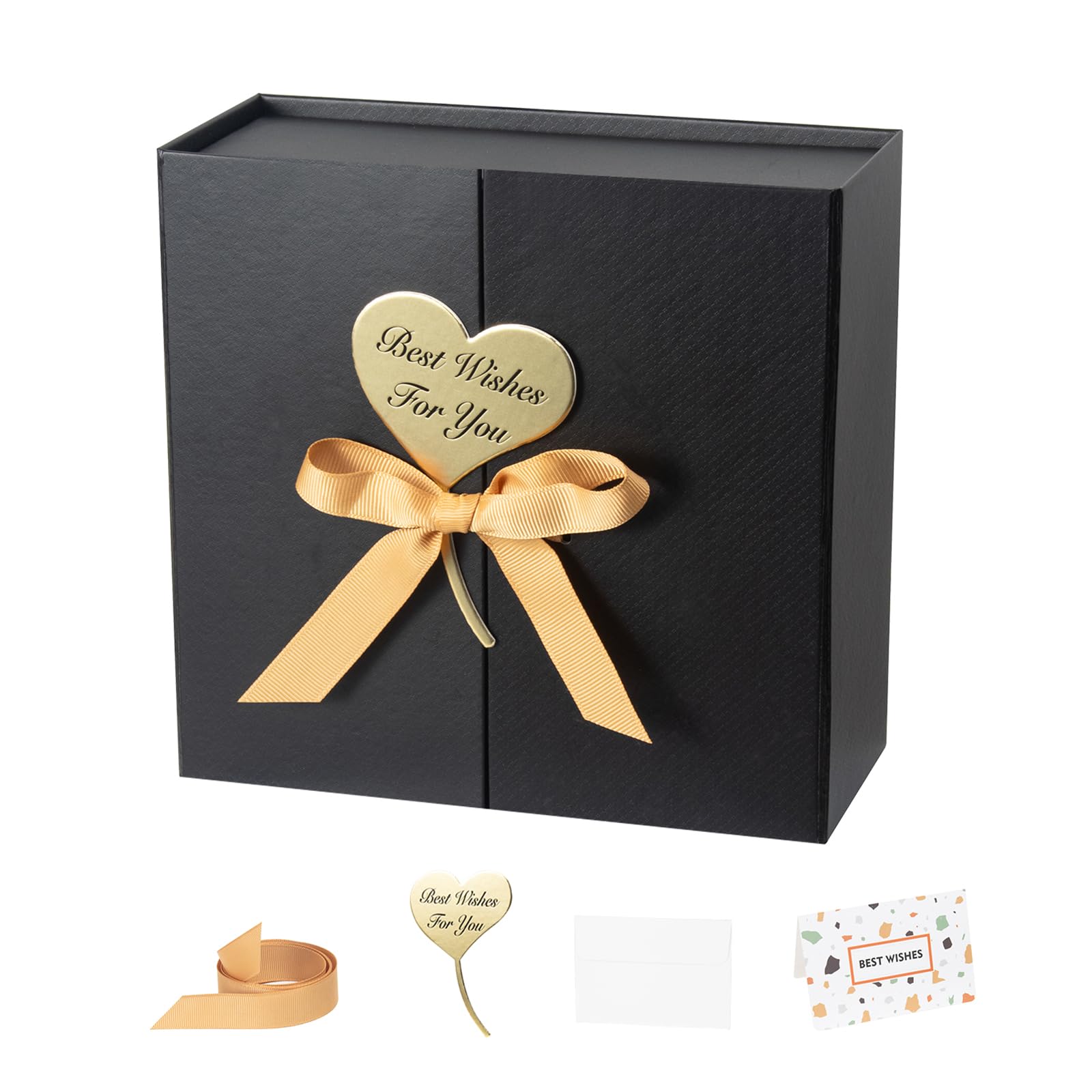 CHARMGIFTBOX Gift Boxes with Lids, 9x9x3 Inch Black Gift Box with Ribbon Card Fancy Gift Wrap Boxes for Festival Anniversary Birthday Groomsmen Proposal Weddings Boyfriend Father's Day