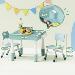 Brelley Kids Table and Chairs Set Building Blocks Table with Storage and Drawers, Height Adjustable Chairs, Reversible Top Activity Table, Craft & Play Table Gift for Ages 2-8, Grayish Blue