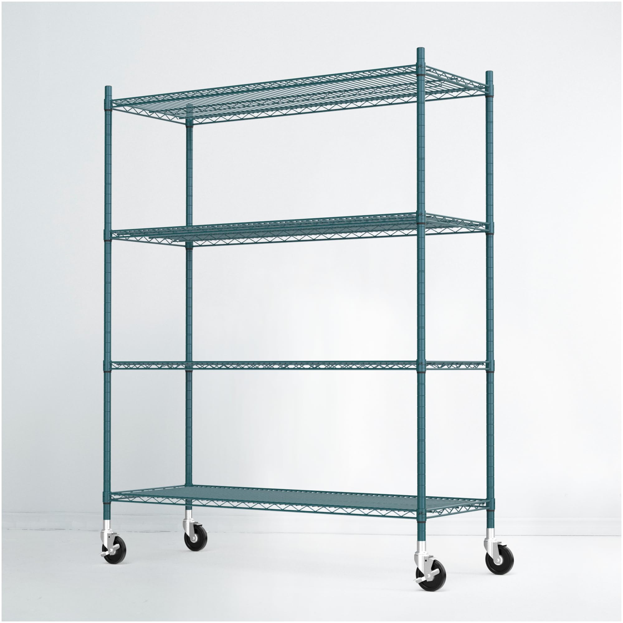 APLSS NSF 4-Tier Green-Epoxy Storage Shelves, 18"x48"x63", Moist&Dry Enviroments, Commercial Heavy Duty Steel Wire Shelving Unit with Wheels, Walk-in Cooler&Freezer Dishroom Kitchen