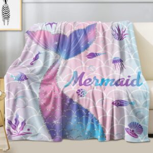 mermaid blanket mermaid present for girls，mermaid throw blankets flannel soft warm plush sea blanket for girls kids women adult for all season bed couch living room decor 50"x60"