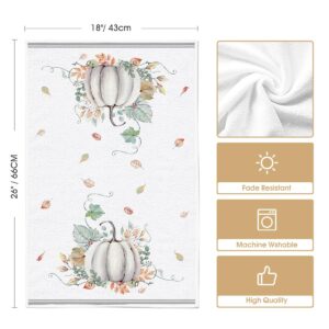 Artoid Mode Blue Watercolor Stripes Hello Pumpkin Fall Kitchen Towels Dish Towels, 18x26 Inch Seasonal Leaves Decoration Hand Towels Set of 4