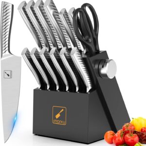 imarku Knife Set,14-Piece Knife Sets for kitchen with block,Premium One-Piece Kitchen Knife Set with Sharpener,High Carbon Stainless Steel Knives Set for Kitchen,Dishwasher Safe,Black