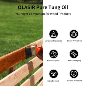 OLASIR 32 oz Natural Pure Tung Oil for Wood Finishing Food Grade Safe, Waterproof Tung Oil for Wood Floors Indoor & Outdoor Furniture