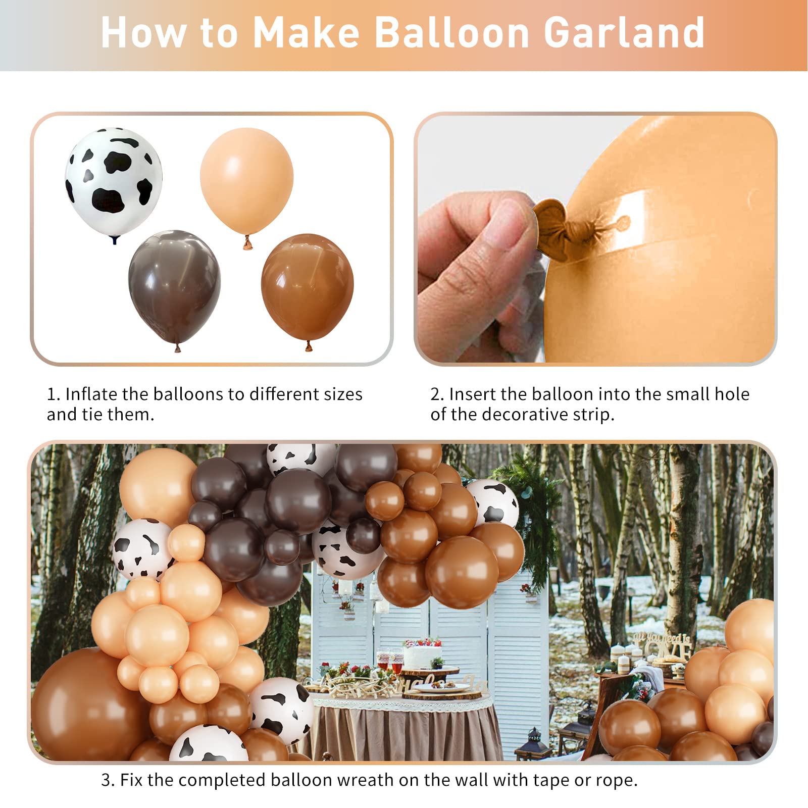 128 Pcs Cow Print Balloon Arch Kit, Brown Nude Tan Apricot Cow Balloon Arch Garland Kit Different Sizes, Latex Balloons Garland Kit for Farm Party Cowboy Party Dcorations Baby Shower Birthday Party