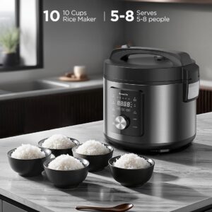 GoveeLife Smart Rice Cooker, 6-in-1 Multi-Cooker, Slow Cooker, Yogurt Maker, Saute Pan, Steamer, Food Warmer, 1000W, 10-Cup Uncooked 5.2 Quart, Includes App with 33 Recipes