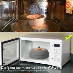 Microwave Splatter Cover for Food， Microwave Splatter Cover with Collapsible Silicone and Glass,10.5 inch Microwave Plate Cover with Anti-scald Silicone Handles,Microwave Cover Lid BPA Free