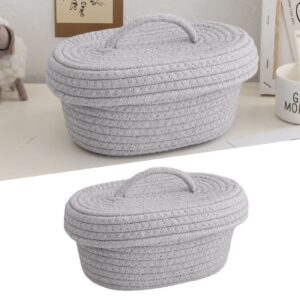 CHICIRIS Storage Bins, Desktop Storage Box with Lid Handmade Cotton Rope Storage Basket for Makeup Sundries Snack Needles