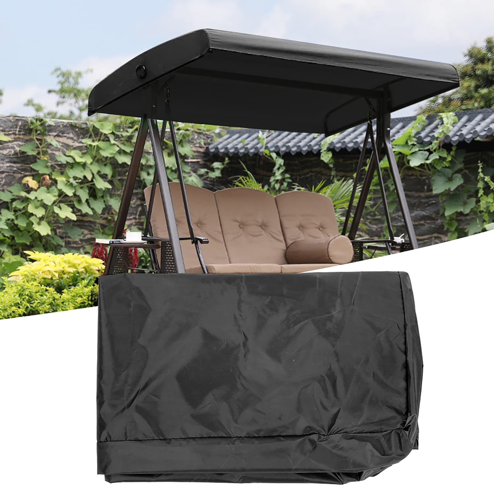 Lwuey Outdoor Patio Swing Canopy Cover, Waterproof Swing Chair Porch Top Sun Shade UV Resistant Awning Glider Windproof Hammock Roof Protection Replacement Yard Garden Poolside Balcony Backyard(black)