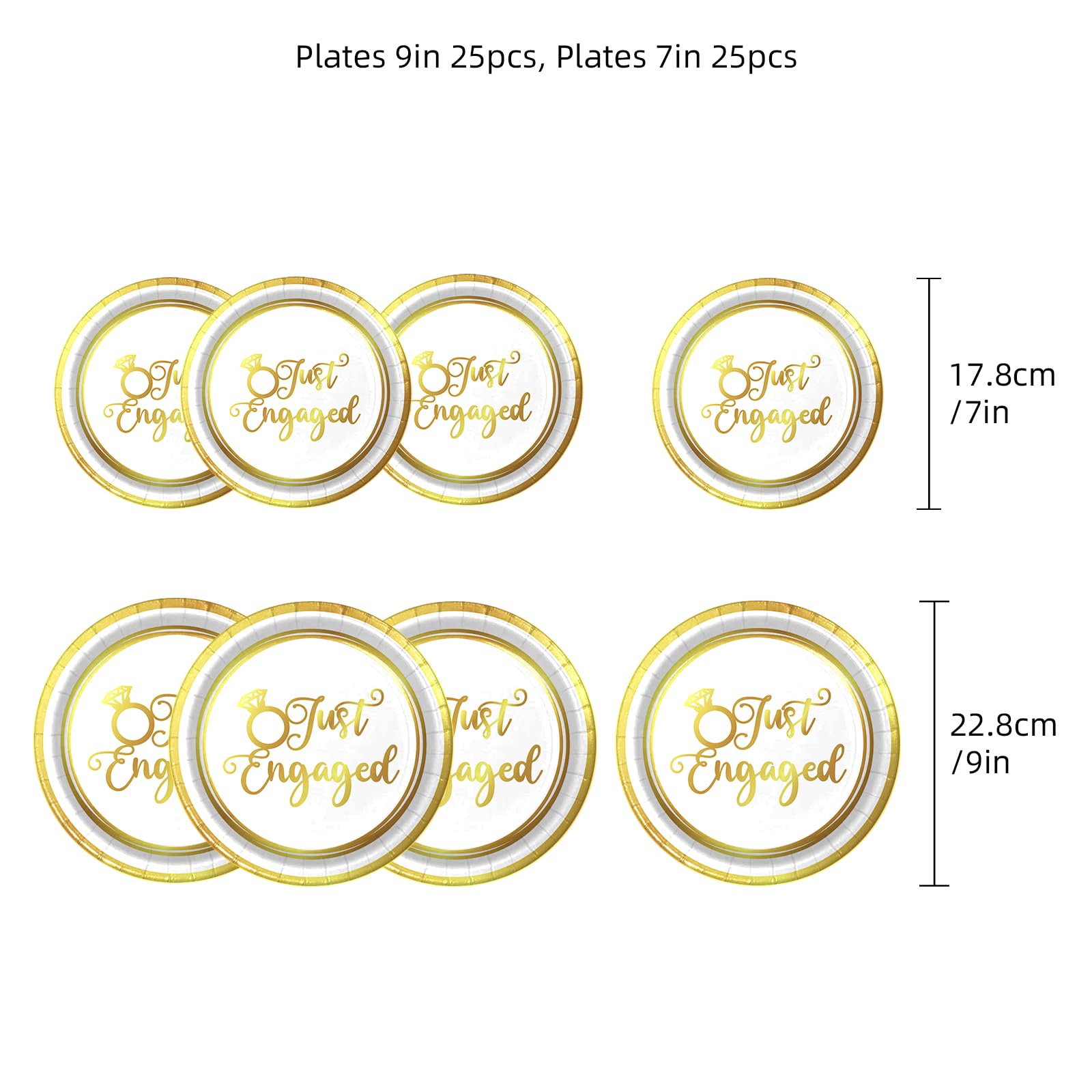 Engagement Party Decorations Set Serve 25,Just Engaged Plates and Cups Decorations,We’re Engaged Decorations,Happy Engagement Party Decorations,DZ Bridal Shower Wedding Party Decorations(Gold Foil)