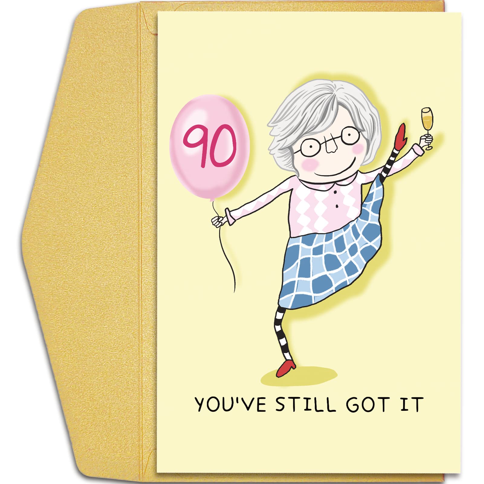 Qiliji Funny 90th Birthday Card for Women, 90 Years Old Birthday Card for Her, Happy Ninetieth Birthday Greeting Card, 90 Still Got It