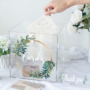 OurWarm Acrylic Wedding Card Box with Lock, DIY Gift Card Box for Wedding Reception with Slot, Clear Wedding Envelope Money Card Box for Party Graduation Baby Shower Birthday Decorations