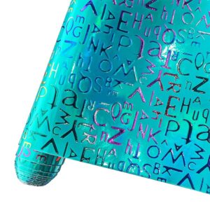 hyang mirror teal embossed fashion letter pu faux leather sheets 1 roll 12"x53"(30cmx135cm), faux leather very suitable for leather earrings, bows, handbag ，sewing ，crafts making