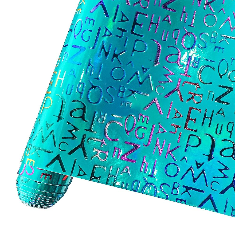 HYANG Mirror Teal Embossed Fashion Letter PU Faux Leather Sheets 1 Roll 12"X53"(30cmX135cm), Faux Leather Very Suitable for Leather Earrings, Bows, Handbag ，Sewing ，Crafts Making