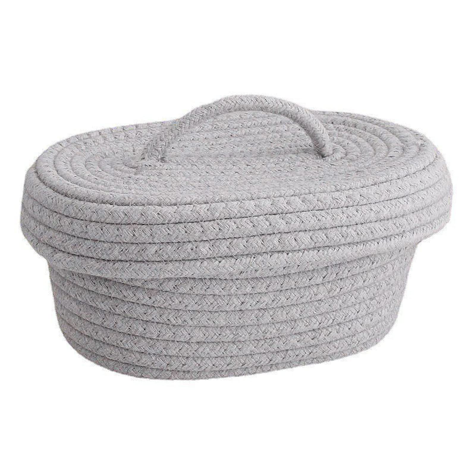 CHICIRIS Storage Bins, Desktop Storage Box with Lid Handmade Cotton Rope Storage Basket for Makeup Sundries Snack Needles