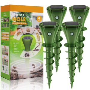 mole repellent for lawns, sonic mole repellent solar powered, gopher repellent mole trap, screw snake groundhog vole trap outdoor with 3 vibration modes anti-adapt, quiet, 4pcs