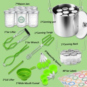 Canning Pot Water Bath Canner with Rack and Mason Jars, 20 Quart Stainless Steel Stock Pots, Canning Supplies Starter Kit Beginners Tools Set, Jar Lifter Tongs and Full Canning Kit Accessories