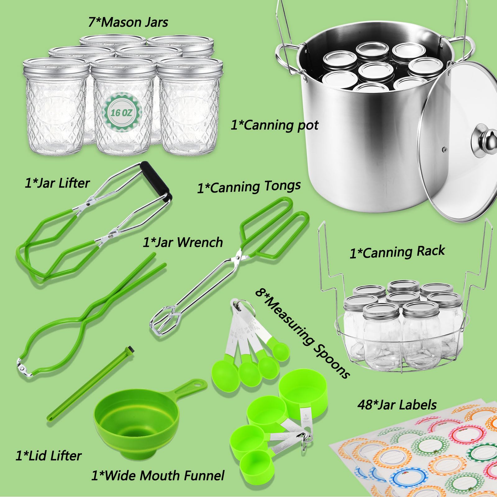 Canning Pot Water Bath Canner with Rack and Mason Jars, 20 Quart Stainless Steel Stock Pots, Canning Supplies Starter Kit Beginners Tools Set, Jar Lifter Tongs and Full Canning Kit Accessories