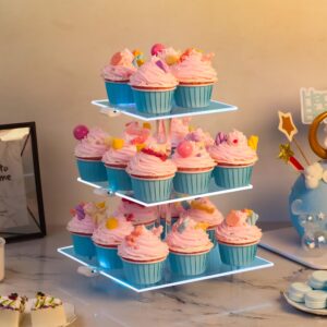 Cupcake Stand - 3 Tier Cupcake Tower with Rechargeable Light- Acrylic Cupcake Holder for 24 Cupcakes-7 Color Cupcake Display Stand- Clear Dessert Display Stand for Weddings, Birthdays, and Special Occasions