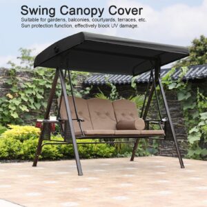 Lwuey Outdoor Patio Swing Canopy Cover, Waterproof Swing Chair Porch Top Sun Shade UV Resistant Awning Glider Windproof Hammock Roof Protection Replacement Yard Garden Poolside Balcony Backyard(black)