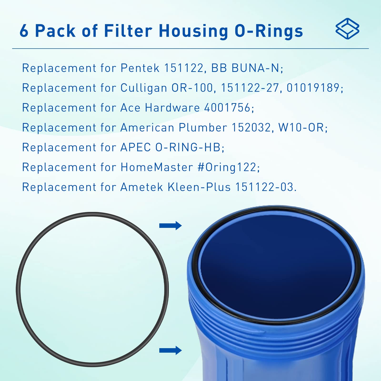 Water Filter O Ring 151122 Whole House Water Filter Gasket Compatible with Pentek Big Blue Water Filter System Cartridge Lid Seal Ring -6 Pack