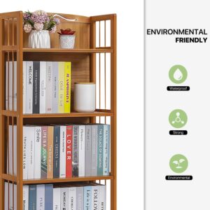 Magshion 4 Shelf Bamboo Bookshelf Freestanding Display Shelf, Tall Bookcase Rack Organize for Home Office Library Small Narrow Space (Natural, 19.7" L x 9.8" W x 43.7" H)