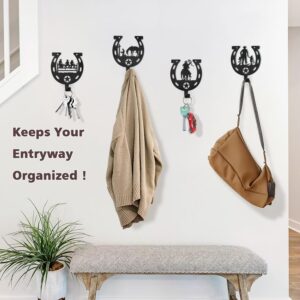 YY-Ladybug 4Pcs Horseshoe Coat Hooks Western Cowboy Decorative Wall Hooks Wall Mounted Coat Hooks Hanging Clothes Robes Towels Coat Hooks Animal Decorative Coat Hooks (Black)