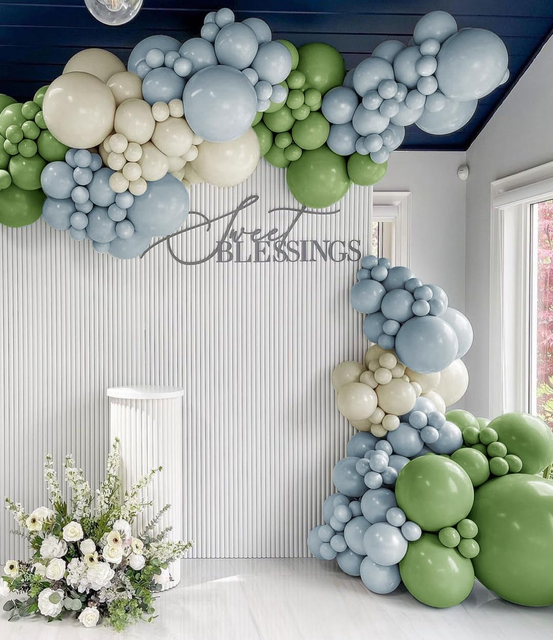 Dusty Blue Green Balloon Garland Double Stuffed Avocado Green Balloons Thick Latex White Sand Balloon Arch Kit Pastel Blue Balloons Kit For Jungle Safari Neutral Birthday Baby Shower Party Deocrations