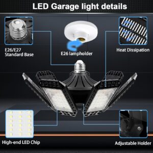 4 Pack LED Garage Light, 240W 24000LM 6500K LED Shop Lights, Garage Lights Ceiling Led with 7+1 Deformable Panels, E26/E27 Bulb Socket Lighting for Shop, High Bay, Attic, Basement, Warehouse