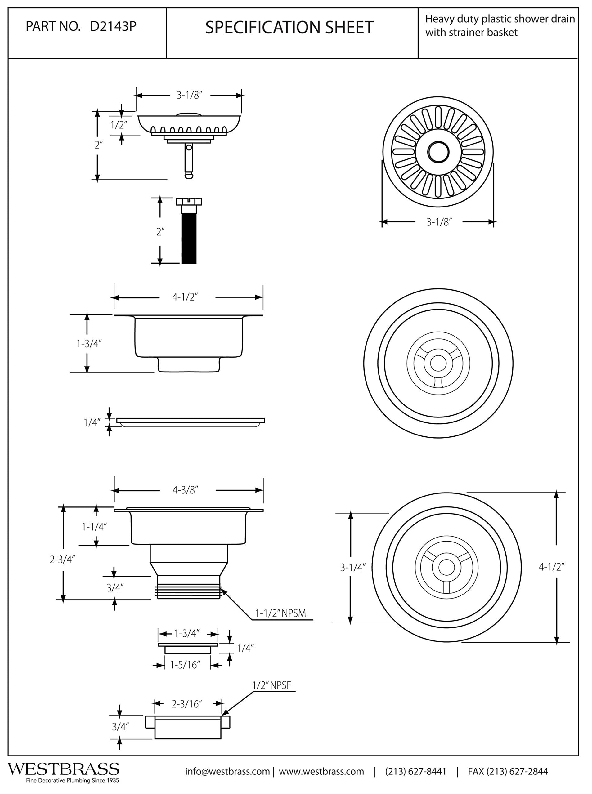 Westbrass D2143P-12 4-3/8" Push-Pull Style Large Kitchen Sink Basket Strainer, Oil Rubbed Bronze