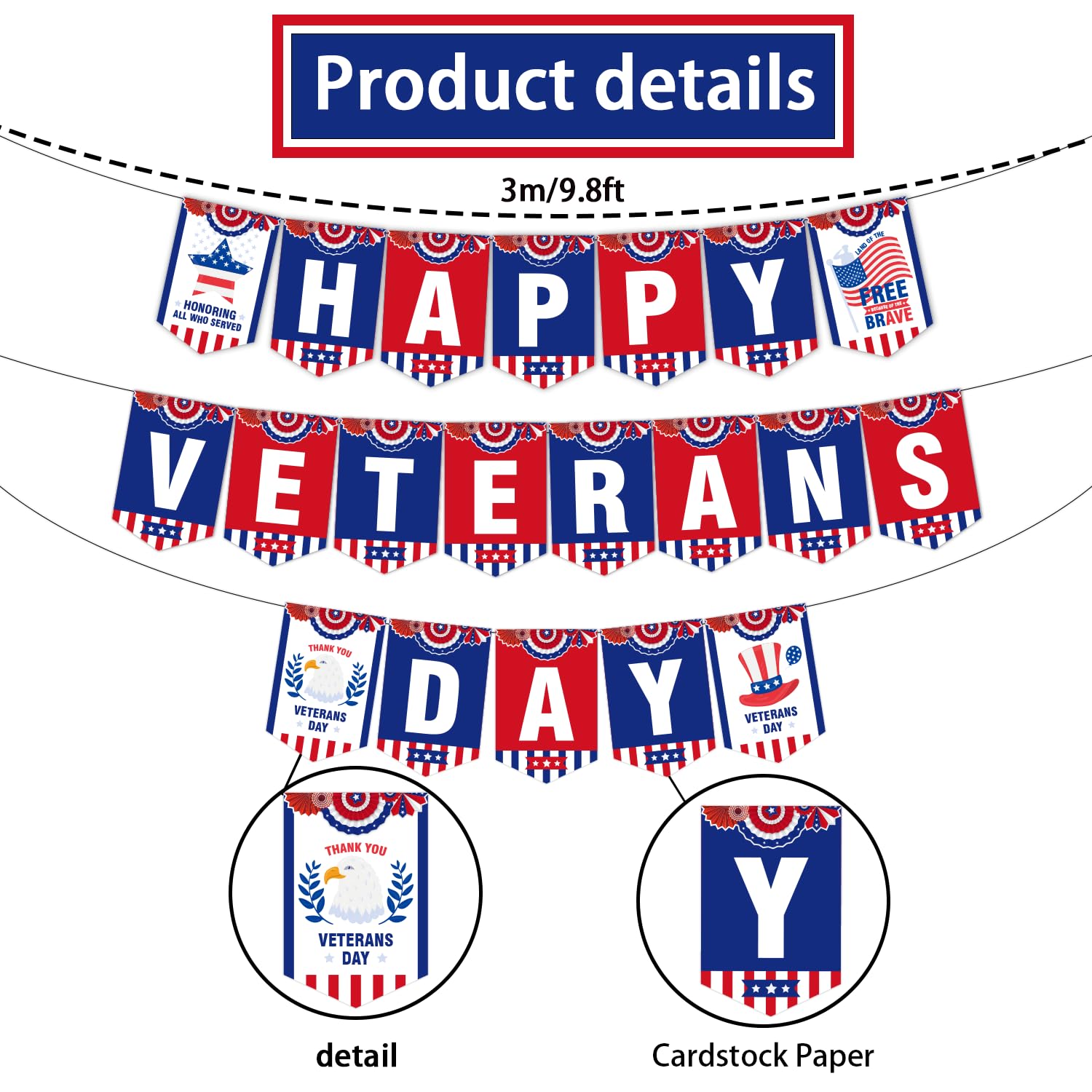 Happy Veterans Day Banner, No-DIY Veterans Day Decorations, Veterans Day Banner for Indoor Outdoor Veterans Day Party, Veterans Day Decor, Patriotic Decorations