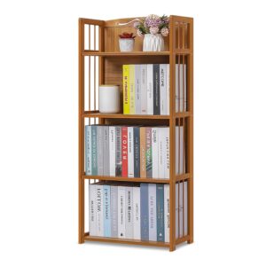 magshion 4 shelf bamboo bookshelf freestanding display shelf, tall bookcase rack organize for home office library small narrow space (natural, 19.7" l x 9.8" w x 43.7" h)