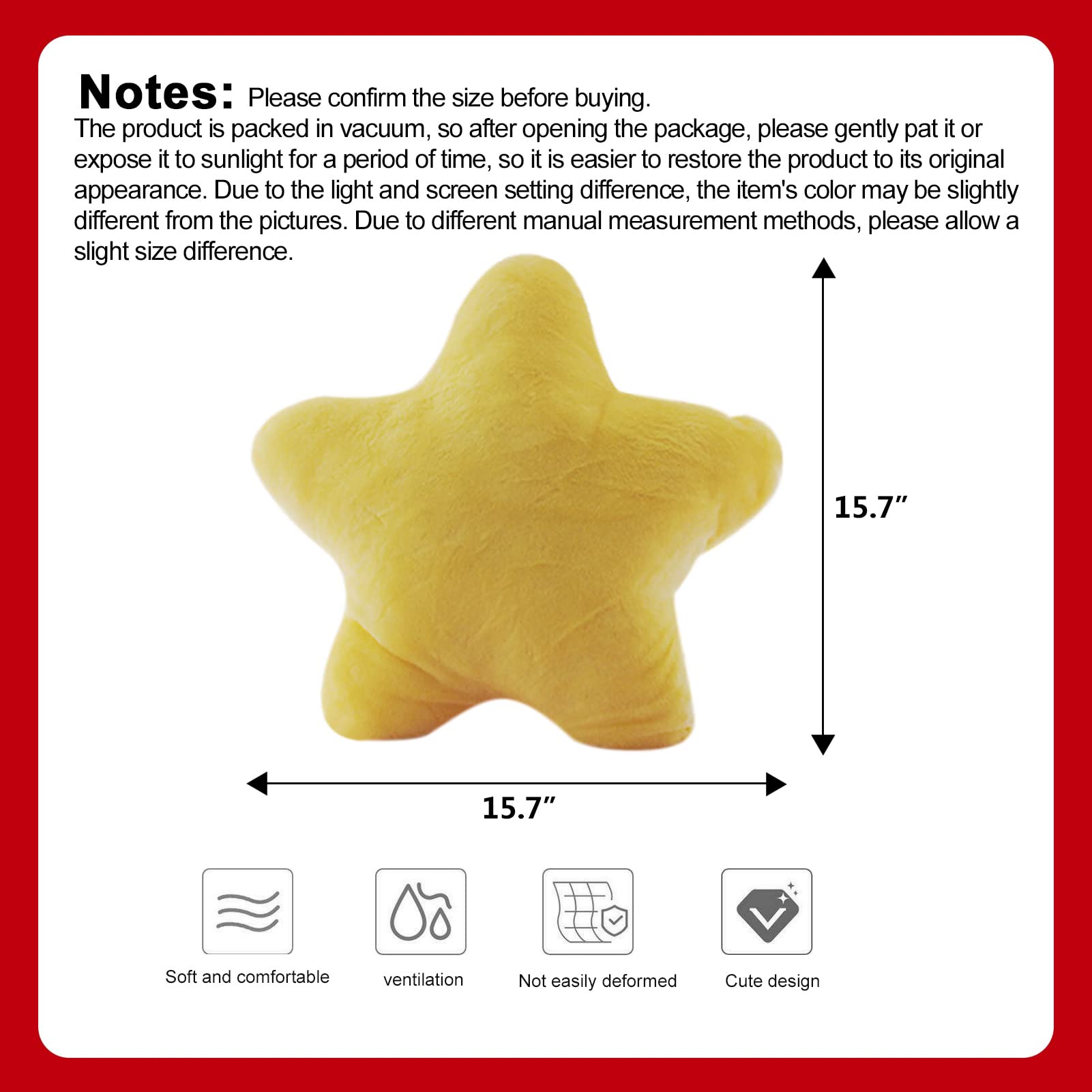 AUCOOMA Star Plush Pillow, Star Shape Stuffed Toy Soft for Kids Yellow 15.7 Inch