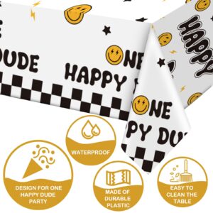 Newwiee 3 Pcs One Happy Dude Birthday Party Tablecloths 51 x 108 Inch One Happy Dude Table Cover Smile Face Plastic Table Cloths One Happy Dude Party Decor 1st Birthday Baby Shower Supplies