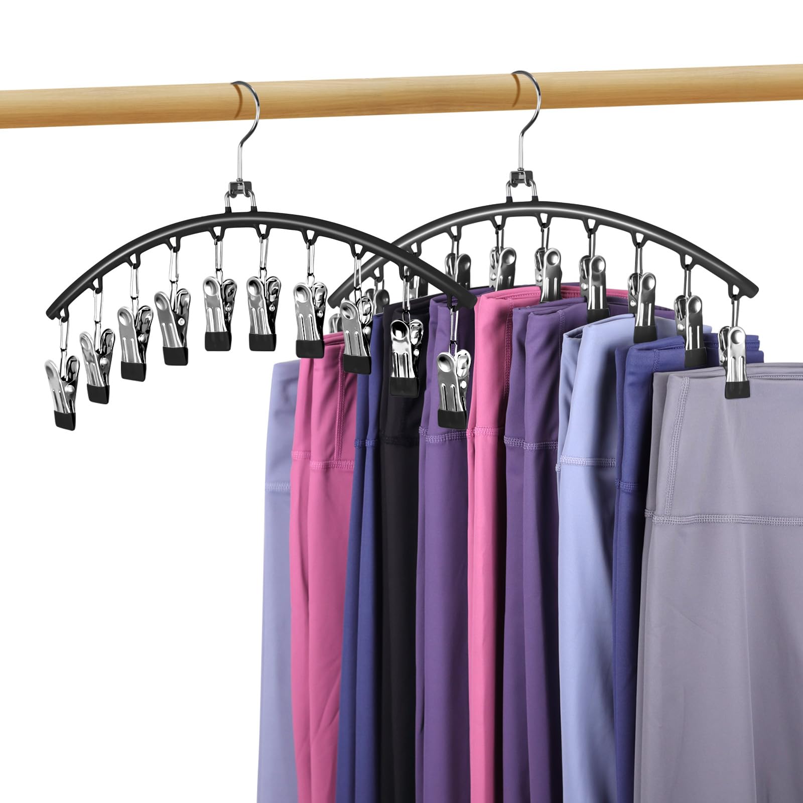 Upgrade Legging Organizer for Closet, 2 Pack Swivelable Metal Pants Hangers with 20 Pcs Rubber Coated, Yoga Pants Hangers Space Saving Closet Organizer for Closet Organizers and Storage