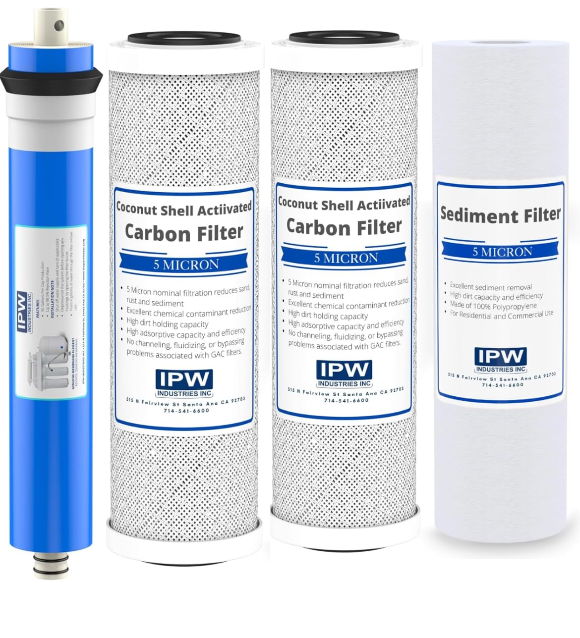 IPW Industries Inc. | Complete Reverse Osmosis Water Filter Replacement Kit for Krystal Pure KR15 - Membrane Filter, Carbon Block Filters, Polypropylene Sediment Filter for Efficient Water Filtration