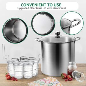 Canning Pot Water Bath Canner with Rack and Mason Jars, 20 Quart Stainless Steel Stock Pots, Canning Supplies Starter Kit Beginners Tools Set, Jar Lifter Tongs and Full Canning Kit Accessories