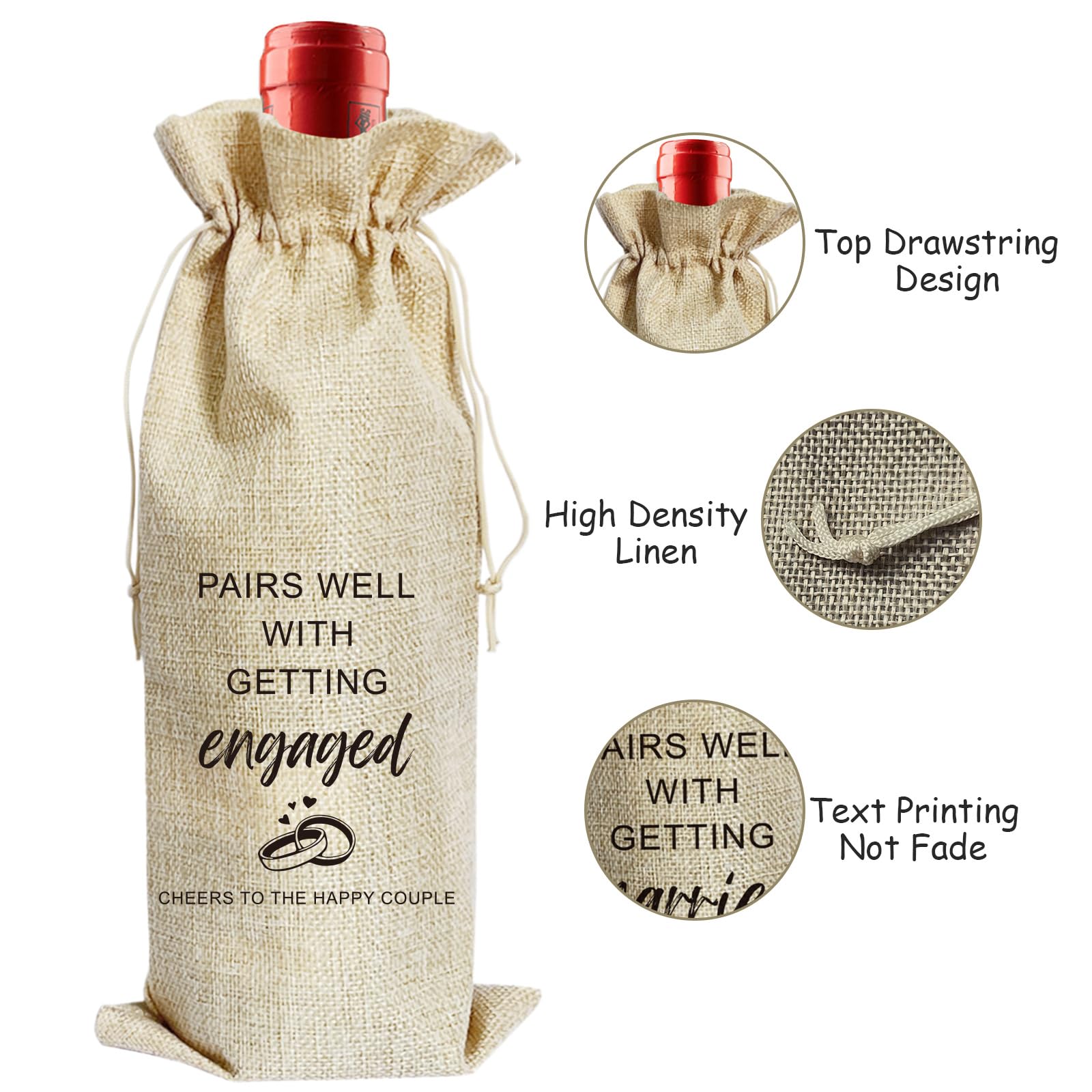 ARYDGELL Wedding Wine Bag, Engagement Gifts for Couples, Mr and Mrs Marriage Wedding Gifts, Cotton Linen Wine Gift Bag With Drawstring, Honeymoon Gifts - Getting Engaged