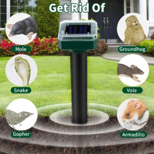 uollukoer Solar Mole Repellent Snake Repellent 2 Pack Outdoor Ultrasonic Gopher Control Spikes Waterproof Sonic Device Ultrasonic Gopher Repellent for Garden & Yard