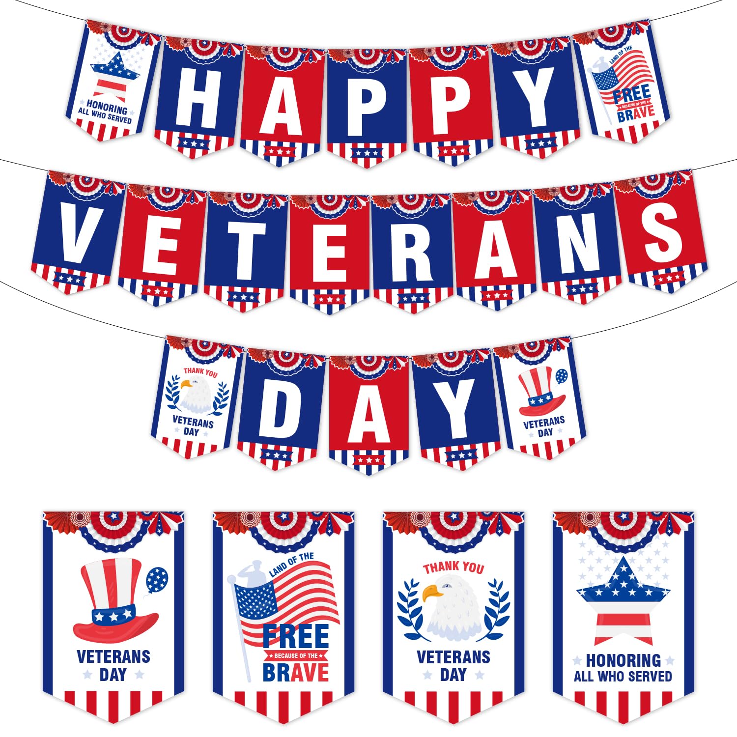 Happy Veterans Day Banner, No-DIY Veterans Day Decorations, Veterans Day Banner for Indoor Outdoor Veterans Day Party, Veterans Day Decor, Patriotic Decorations