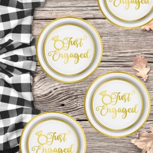 Engagement Party Decorations Set Serve 25,Just Engaged Plates and Cups Decorations,We’re Engaged Decorations,Happy Engagement Party Decorations,DZ Bridal Shower Wedding Party Decorations(Gold Foil)