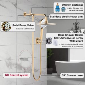 Derengge Brushed Gold Shower combo,9 Inch Shower Head and Handheld Shower with Diverter Shower Arm,SCA-0288-BG