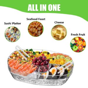 Serving Tray on Ice,Chilled Serving Tray,Serving Trays That Keep Food Cold,Kitchen Chilled Food Bowl with Compartment and Lids for Shrimp, Fruits, Vegetables, Salads