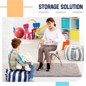 Windyun 4 Pcs Stuffed Animal Storage Bean Bag Chair Cover 24 Inch Stripe Blue and Grey with Zipper for Organizing Plush Toys Kid and Adult